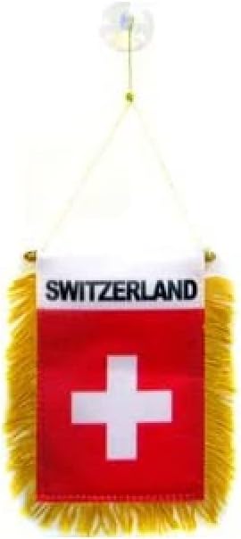 AZ FLAG - Switzerland Mini Banner - 6'' x 4'' - 100% Polyester Swiss Small Pennant for Car - Double-sided Flag with Suction Cup Hanger