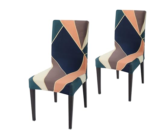 Image of Stretchable Dining Chair Cover - Washable, Removable, Anti-Slip, Protector, Universal Fit (Set of 2, Multicolor Abstract)