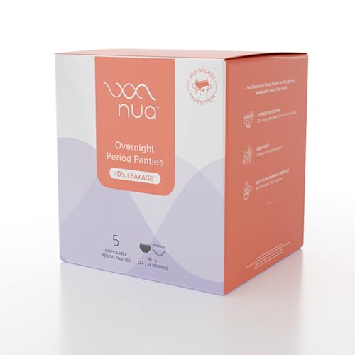 Nua Cotton Overnight Period Panties for Women | 360 Degree Coverage | for Heavy Flow | Unscented | 5 Disposable Period Panties | Medium-Large | Upto 0% Leakage (Pack of 3)