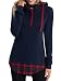 DJT Women's Funnel Neck Check Contrast Pullover Hoodie Top X-Large Navy