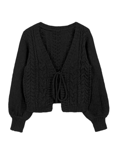 Image of SKAYS Womens Tie Front Bow Cardigan Sweaters Cropped Cable Knit Cardigans Trendy Fall Long Sleeve Outerwear