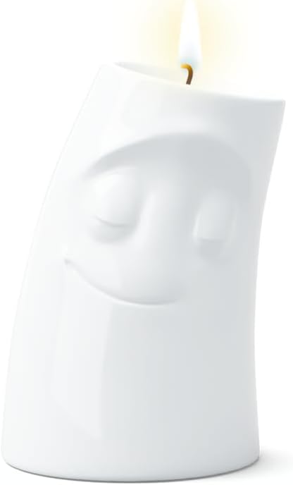TASSEN Candle Cuddler, Cuddly Face, Tall Candle Holder, Porcelain (White)