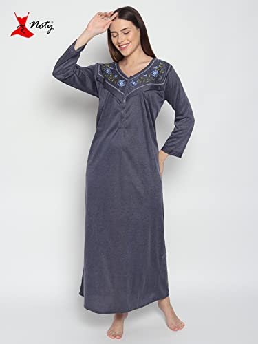 Image of Noty Women's Maternity - Feeding - Nighty | Full Sleeves | Floral Print Maxi | Embroidery Work On Neck with Zip Closure