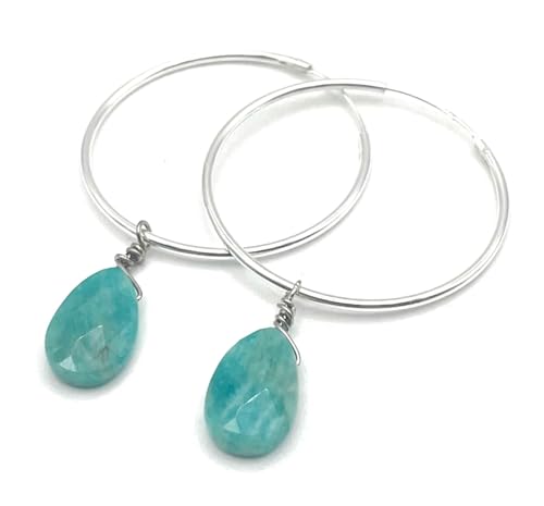 Créoles en argent 925 avec amazonite, le cadeau idéal pour femme