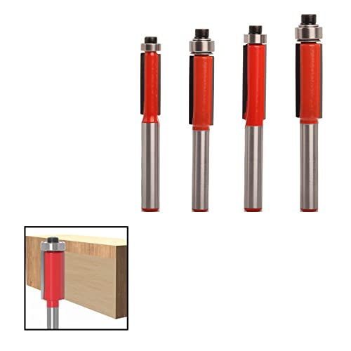 4Pcs Flush Trim Router Bit Set 1/4 Inch Shank, Industrial Grade Top Bearing Pattern Template Flush Cutting Router Bit, Flush Trimming Router Bit, For Diy Woodworking 1/4" 5/16" 3/8" 1/2" #TOP6