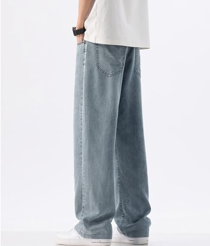 Men's Loose Casual Jeans Straight Wide Leg Lightweight Zipper Button Closure Denim Pants with Pockets3