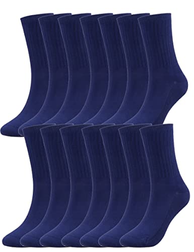 La Mejor Selección de Calcetines de deporte para Niño . 46 T.H.L.S - Calcetines unisex para niñas y niños pequeños y jóvenes, uniforme escolar, sin costuras, color negro, blanco, azul marino, paquete de 6, Azul marino, 10-12 Años