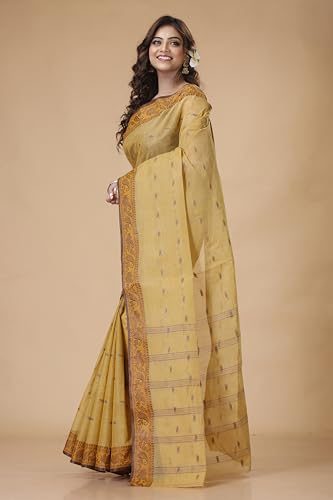 Image of Women's Traditional Bengal Tant Pure Cotton Design Border & Butta Tant Saree Without Blouse Piece