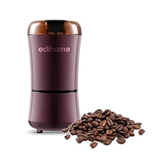 Edihome, Koffiemolen, geruisloos, elektrisch (300 W, 80 gr), koffiemolen, multifunctionele kruidenmolen voor zaden, specerijen, bonen, suiker, roestvrij staal en BPA-vrij (bourgognerood)