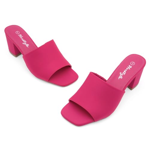 Image of Herstyle Square Open Toe Heeled Sandals for Women 2.5 Inch Low Block Chunky Heel Sandals Slip-On Mules Comfortable Dress Shoes for Party Wedding Office