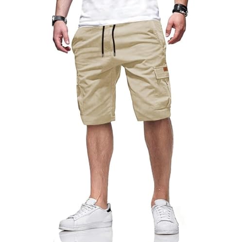 ZOXOZ Men's Cargo Shorts Casual Cotton Multi Pocket Shorts for Summer Chino Short with Classic Pockets for Daily Outfits and Home Comfort Beige S
