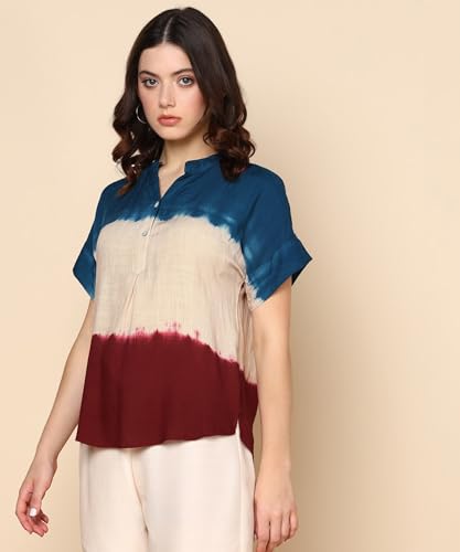 Image of Maaesa Pink Split Tie Dyed Rayon Staple Top