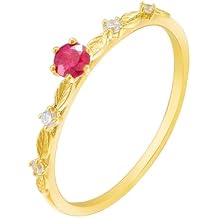 18K Gold Rings for Women Real Gold, 9/14/18K Yellow Gold Promise Engagement Ring with Round Lab-Grown Ruby and Cubic Zirconia