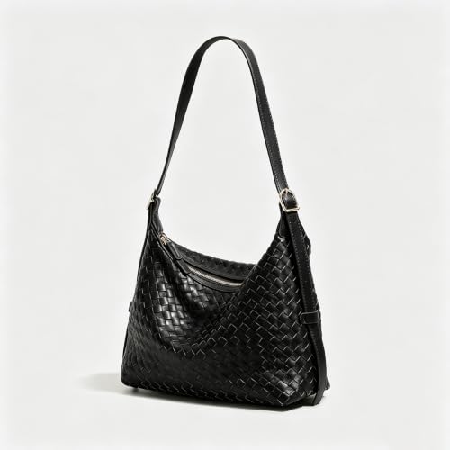 Image of Woven Leather Tote Bag For Women Crossbody Shoulder Bag Large Hobo Handbags Vegan Female Bag Vegetable Basket