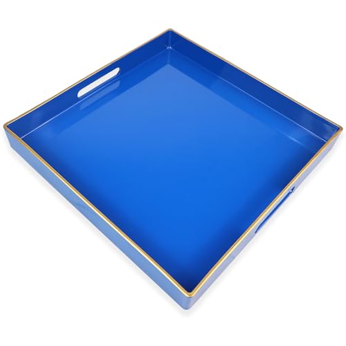 Spsyrine Blue Decorative Tray for Living Room, Square Modern Plastic Coffee Serving Table Tray for Ottoman Bathroom Kitchen,13"*13" Spsyrine Blue Decorative Tray for Living Room, Square Modern Plastic Coffee Serving Table Tray for Ottoman Bathroom Kitchen,13"*13"