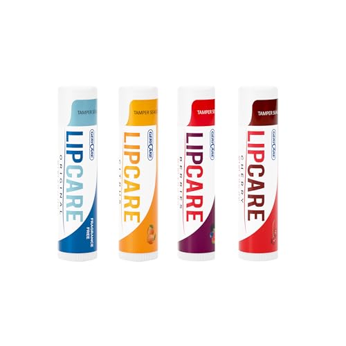 GeriCare Lip Balms – Hydrating and Nourishing Lip Moisturizers for Dry, Cracked Lips – Long-Lasting, Travel-Friendly Lip Care, Set of 4 (Original, Citrus, Berries, and Cherry) 4.2 g Each
