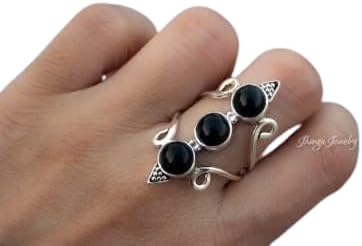 Black Onyx Ring, 925 Sterling Silver, Artisan Designer Ring, Handmade Statement Ring, Boho Style, Wedding Promise Ring, Attractive Ring, Round Thee