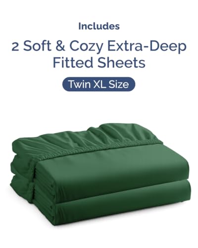 Image of CGK Linens 2 Pack Extra Deep Twin XL Fitted Sheets - Emerald Green