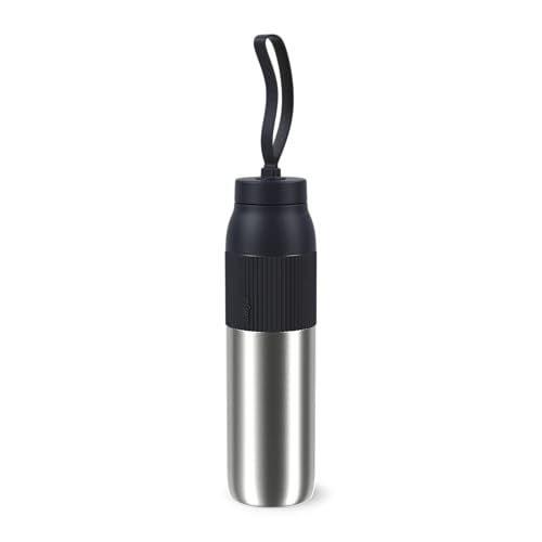 Emsa BeYou Twist N2193100 - Botella térmica (0,7 L, con colador integrado y correa, 100% hermética, apta para lavavajillas, para viajes, oficina, carbonatada), color negro