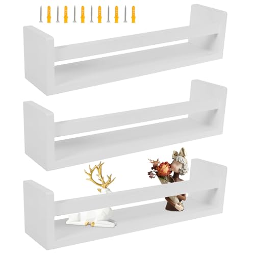 harupink Estantería de pared de madera, juego de 3, 10 x 10 x 42 cm, robusta, duradera, moderna, con vallas, para salón, cocina, estudio, baño (blanco)