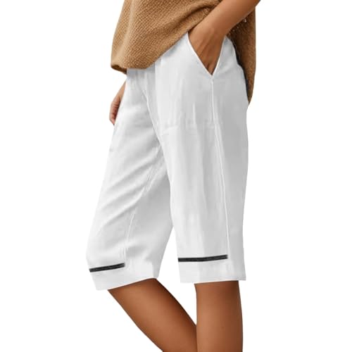 Short lin femme longueur genou léger avec poches et coupe ample ultra confortable