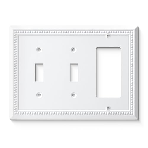 Image of Henne Bery Sunken Pearls Heavy Duty Decorative Wall Plate Switch Plate Outlet Cover (Double Toggle /Single Decorator, White)