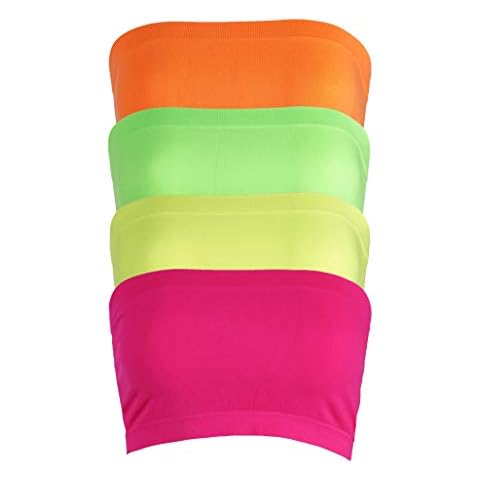 PRO FIT Women's Strapless Bra Bandeau Tube Top Multi Pack Seamless Regular and Plus Sizes (Regular 2-8, n.or+n.yw+n.pk+n.gr) Cover