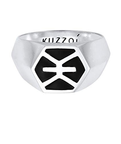 Bague homme argent 925 Kuzzoi design hexagonale anneau émail noir style urbain quotidien
