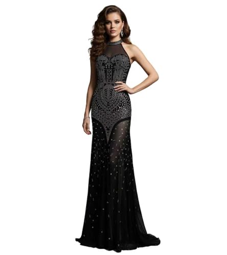 Image of PORRCEY Women's Sexy Rhinestone Mesh See Through Party Night Prom Dress