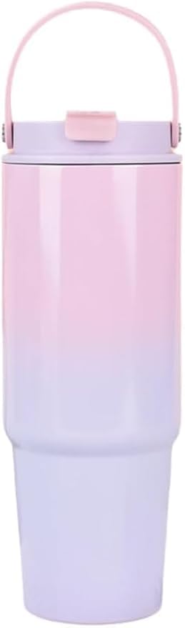 Hidak Gradient Tumbler with Handle and 2 in 1 Lid and Straw Insulated Coffee Tumbler Mug with Leak-Proof Double Wall Vacuum Portable Stainless Steel Water Bottle for Hot or Cold (Pink & Purple)