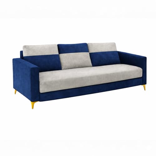 Image of Strikex Dual Tone Plush 5 Seater L Shape Sofa Set with 2 Movable Ottomans| Flexible Layout | Silken Velvet Suede| Golden Metal Legs|for Living Rooms & Office (Dark Blue & Light Grey)