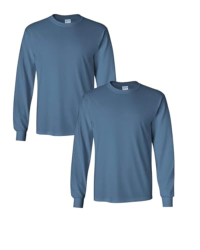 T-shirt Gildan manches longues coton épais, bleu indigo, Small