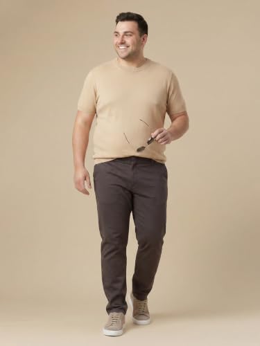 Image of Thomas Scott Men's Smart Plus Size Regular Fit Solid 100% Cotton Chinos Trouser with 4 Pockets | Woven Casual Pants