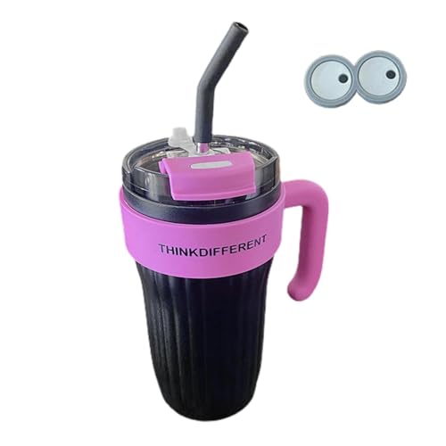 Vaso a prueba de fugas | Vaso aislado | Taza de viaje, botella de agua de acero inoxidable con adhesivo para ojos, vaso de gran capacidad con asa con popote para café, agua, bebidas, batidos