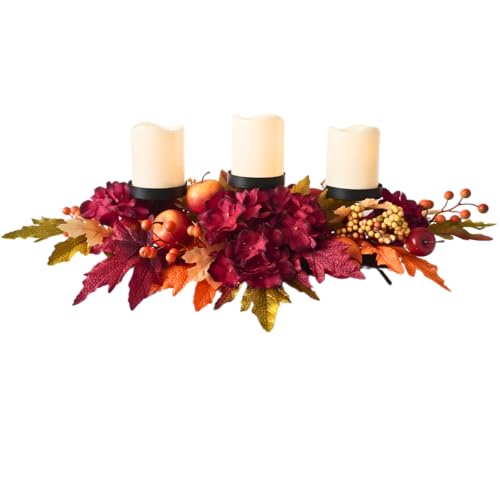 Svndlyn 26 Inch Fall Candle Holder Centerpiece with Hydrangea and Apples