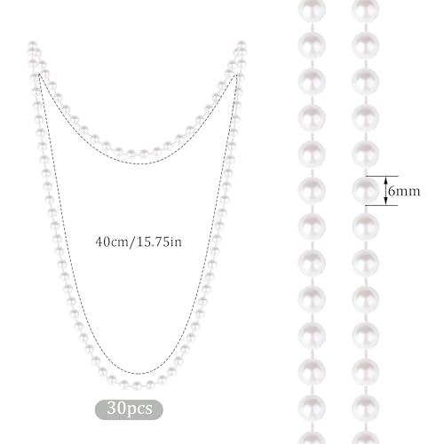 30 Pieces Fake White Beaded Pearl Necklace Long Faux Bead Necklace Bulk for Women Party Wedding 1920s Costumes Decorations2