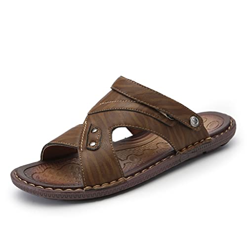 Men Beach Sandals Classics Shoes Men Slippers Split Leather Sandals for Men Comfortable Flip Flops(E,42 Code)