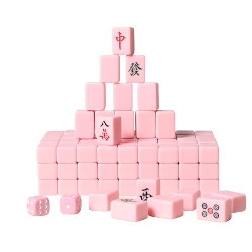 Chinese Mahjong Set 144 Sheets Aqua Pink con Mesa Plegable miniatura 3