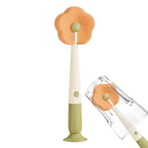 Cepillo de limpieza de tapa | Vaso Cepillo para fregar – Herramienta de ventosa con esponja de flores para cocina, viajes, café, copas de vino