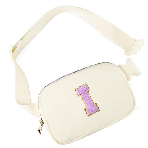 Image of Gitus Gifts for 8 9 10 11 12 Year Old Girls Belt Bag Fanny Pack Crossbody Bags with Initial Letter Patch Cute Stuff Birthday Gifts for Teen Girls Women Personalized Trend Stuff (Ivory-I)