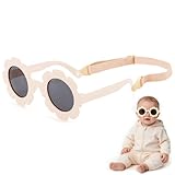 HIVTE Baby Sonnenbrille Polarisiert mit Band, Weiches Silikon Kinder Sonnenbrille UV400, Verstellbarer Riemen für Kleinkinder 6–24 Monate - Creme
