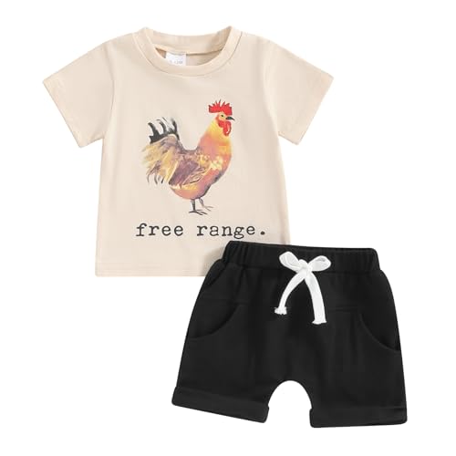 Image of Ursobutegl Toddler Baby Boy Summer Clothes Country Farm Short Sleeve Western T-Shirt Tops Jogger Shorts Set