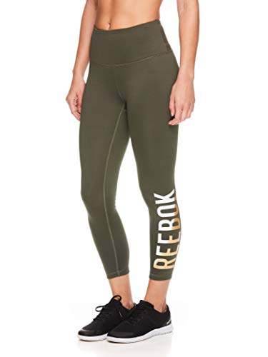 Reebok Women's High Waisted Capri Workout Leggings - Cropped Performance Compression Gym Tights