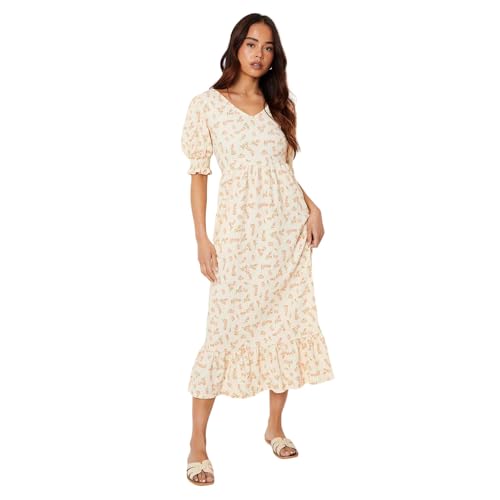 Image of Dorothy Perkins Petite Ivory Ditsy Tiered Jersey Midi Dress, 10, Ivory