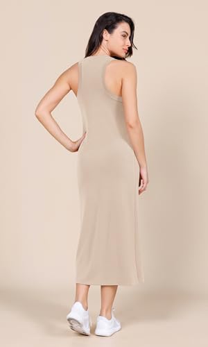 Image of ODODOS Modal Soft Front Split Midi Dress for Women, V Neck Sleeveless Casual Summer Tank Dress