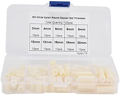 100Pcs ABS Round Spacer Washer Kit, Nylon Insulation Column Standoff Support Spacer for M3 Screws Come with Plastic Box(White)