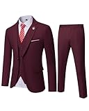 EastSide Men's Slim Fit 3 Pieces , One Button Sets Vest Pants Coat Suit, Burgundy, X-Large