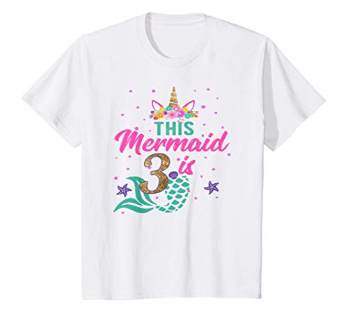 Kids 3rd birthday girl unicorn shirt mermaid tail 3 yea…