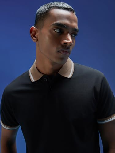 Image of Veirdo Pure Cotton Half Sleeves Regular Fit Plain Solid Classic Polo Colored Collar T-Shirt for Men (Colors: Olive, Black & White)