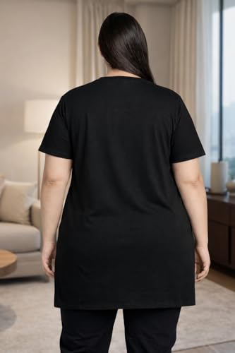 Image of RYSH Women's Printed Cotton Plus Size Longline T-Shirt with Pockets | Cotton fabric - soft longline T-shirt with easy plus-size fit